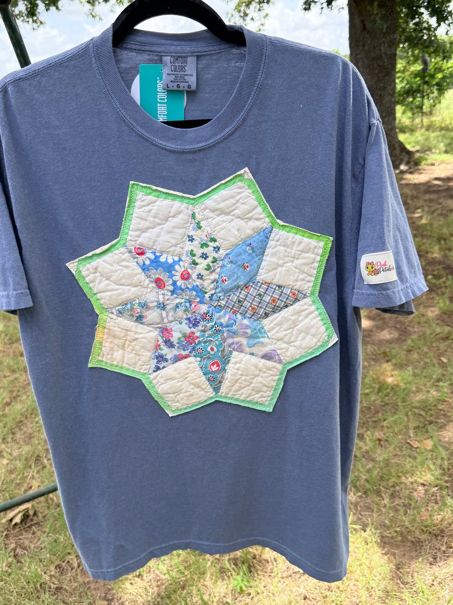 Blue Star Quilt Panel | Comfort Colors T-Shirt | Blue Jean | L