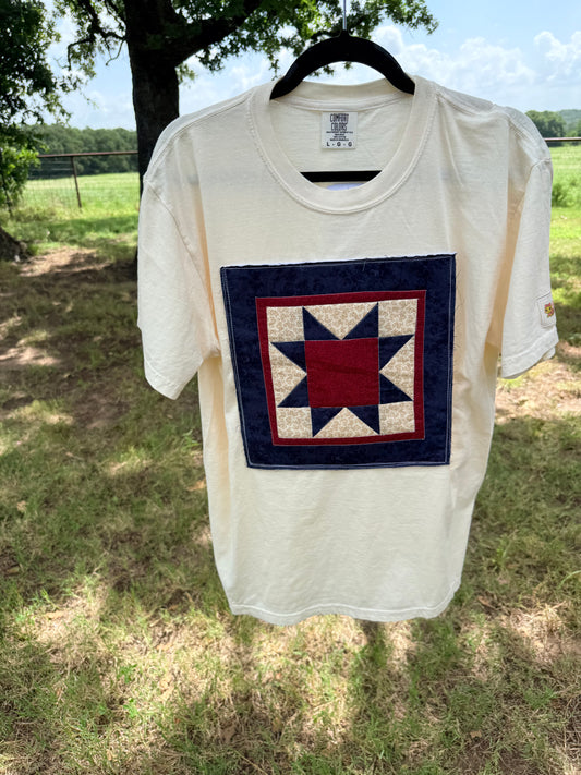 Sawtooth Star Quilt Block Panel | Comfort Colors T-Shirt | Ivory | L