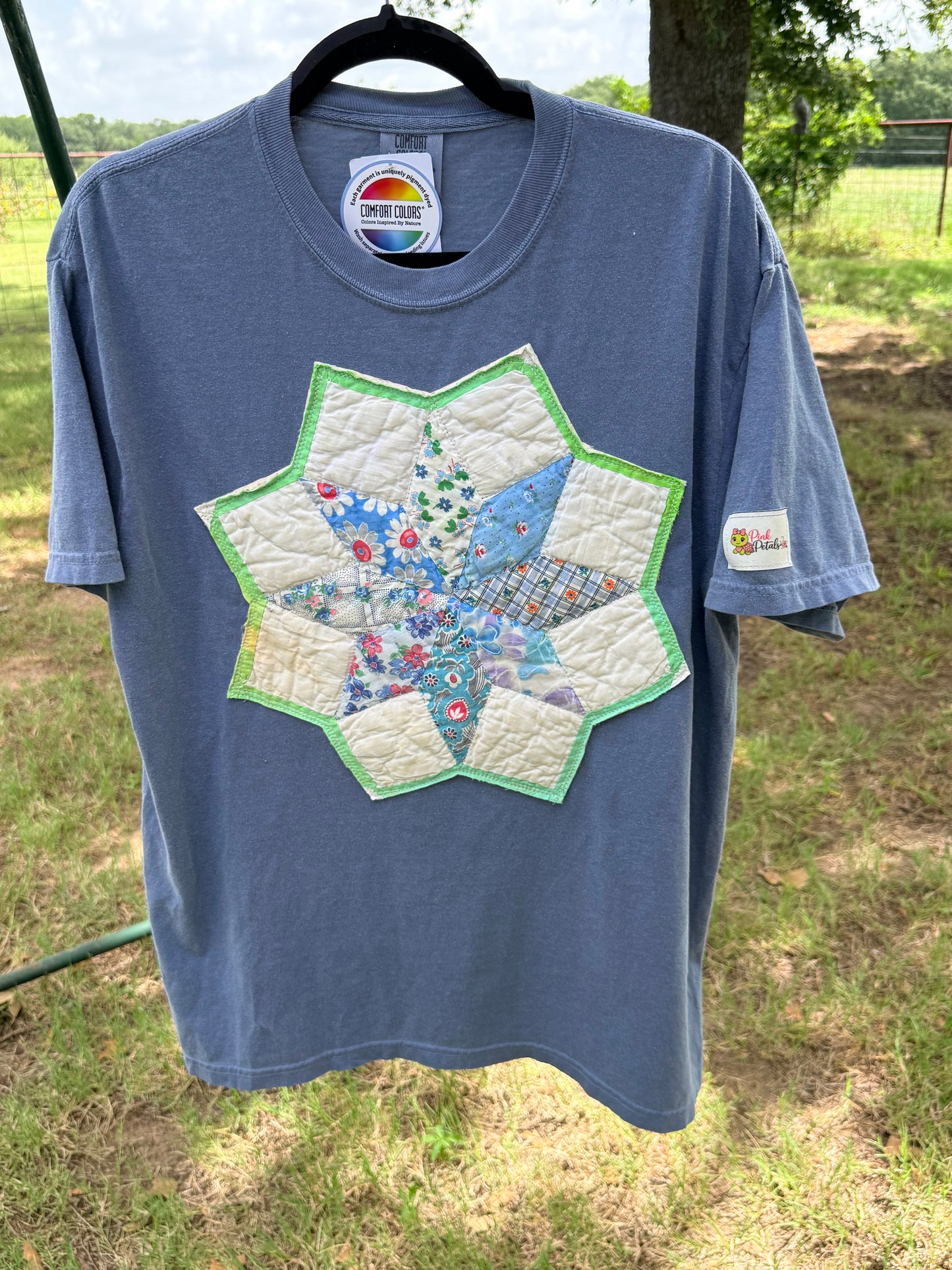 Blue Star Quilt Panel | Comfort Colors T-Shirt | Blue Jean | L