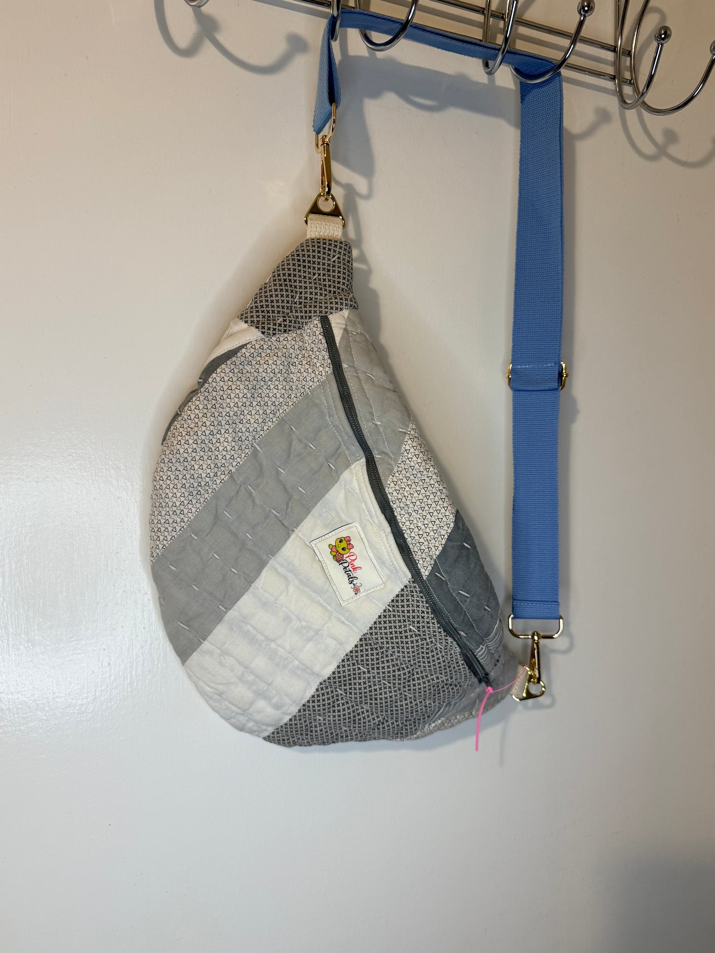 Quilted Bum Bag - Gray and White Stripe Handmade