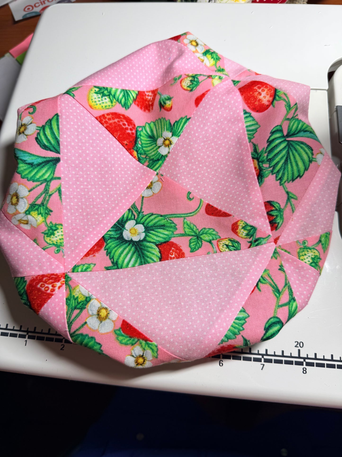 Bowl Cover - Pink and Green Handmade