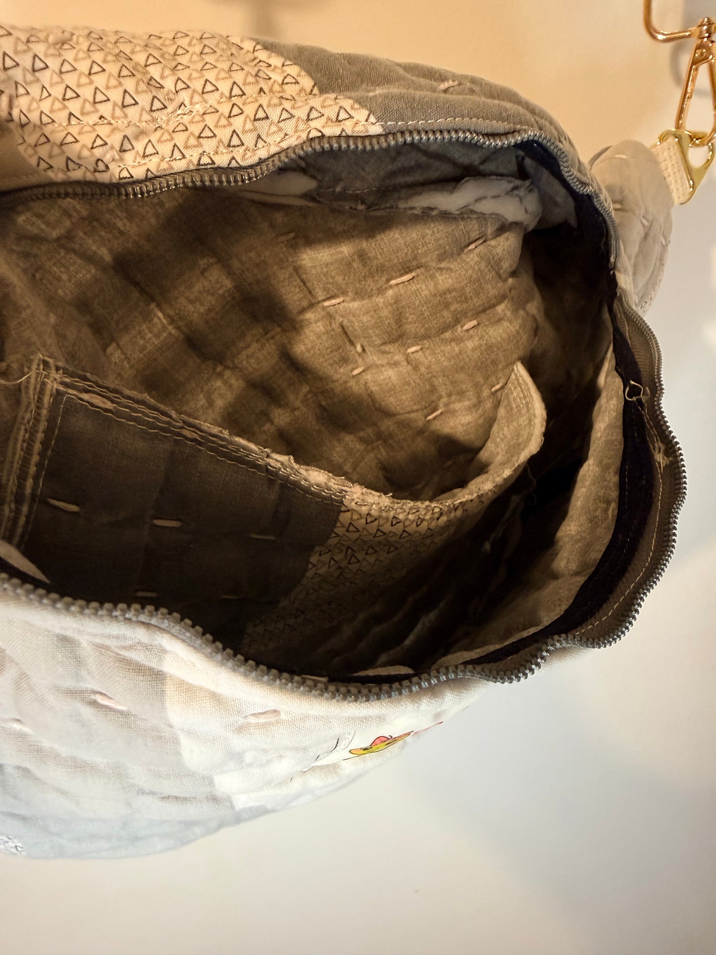 Quilted Bum Bag - Gray and White Stripe Handmade