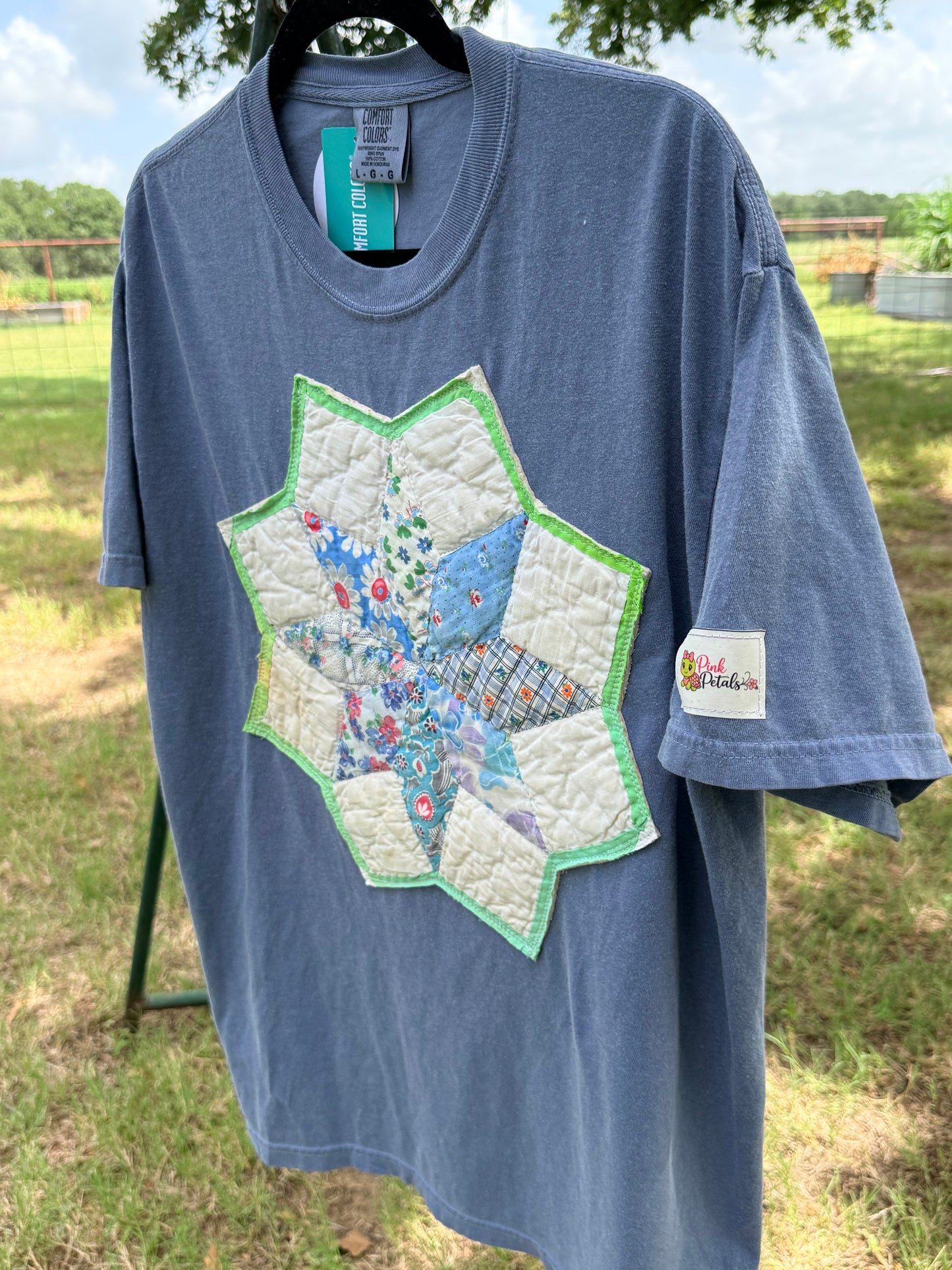 Blue Star Quilt Panel | Comfort Colors T-Shirt | Blue Jean | L